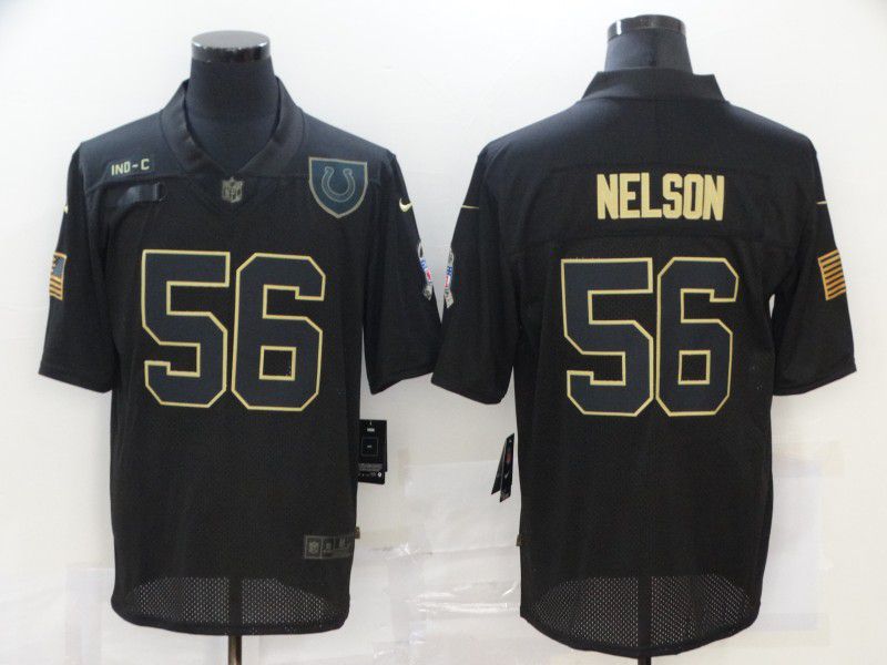 Men Indianapolis Colts 56 Nelson Black gold lettering 2020 Nike NFL Jersey